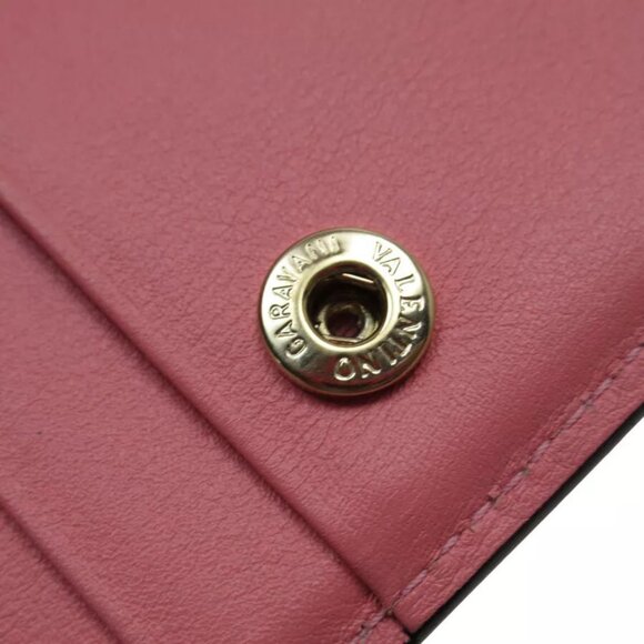 Auth Valentino Garavani Bifold Wallet Pink / Gold leather/metal authentic - Picture 8 of 12
